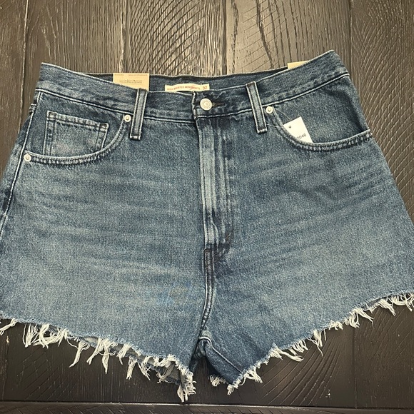 Levi's Pants - Levi’s High-Waist Mom Frayed Hem Denim Shorts - Blue